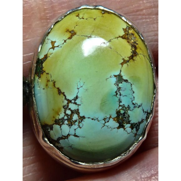 Vintage Turquoise Sterling Silver Cabochon Pendant - Picture 1 of 12